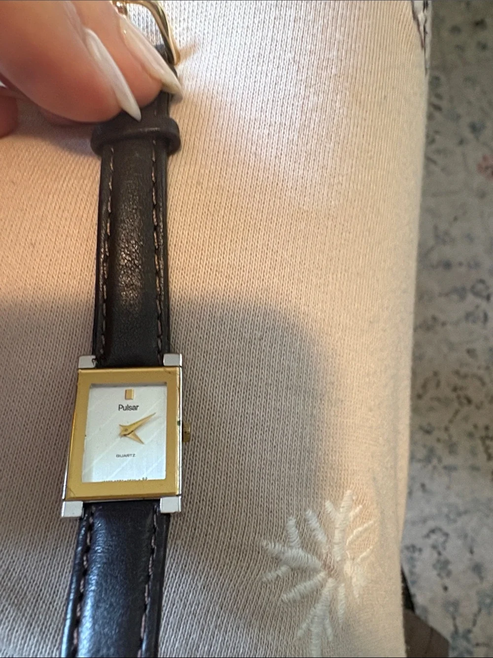 Pulsar Watch: Two-Tone Dial Silver and Gold  Leather Band Vintage 90’s